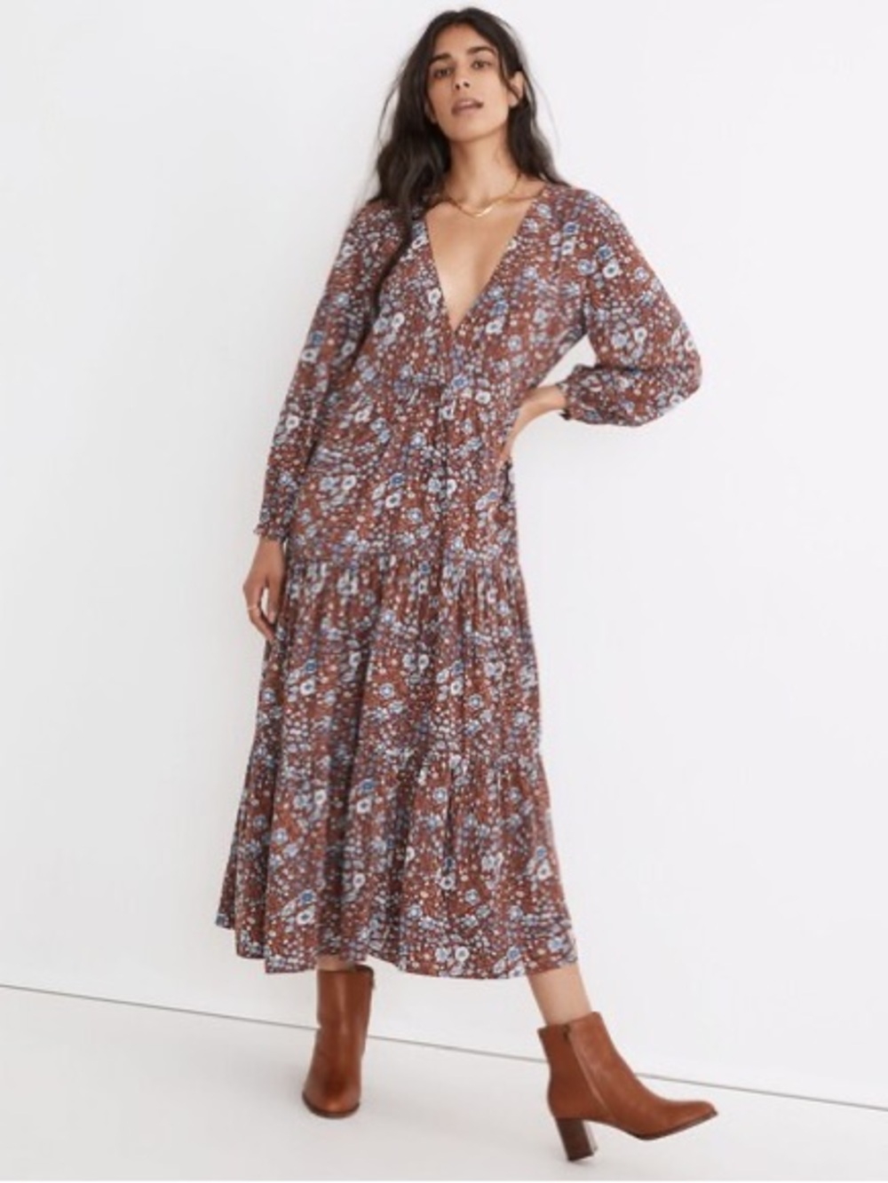 Madewell Challis Wrap Midi Dress with Pockets in Woodland Floral Print